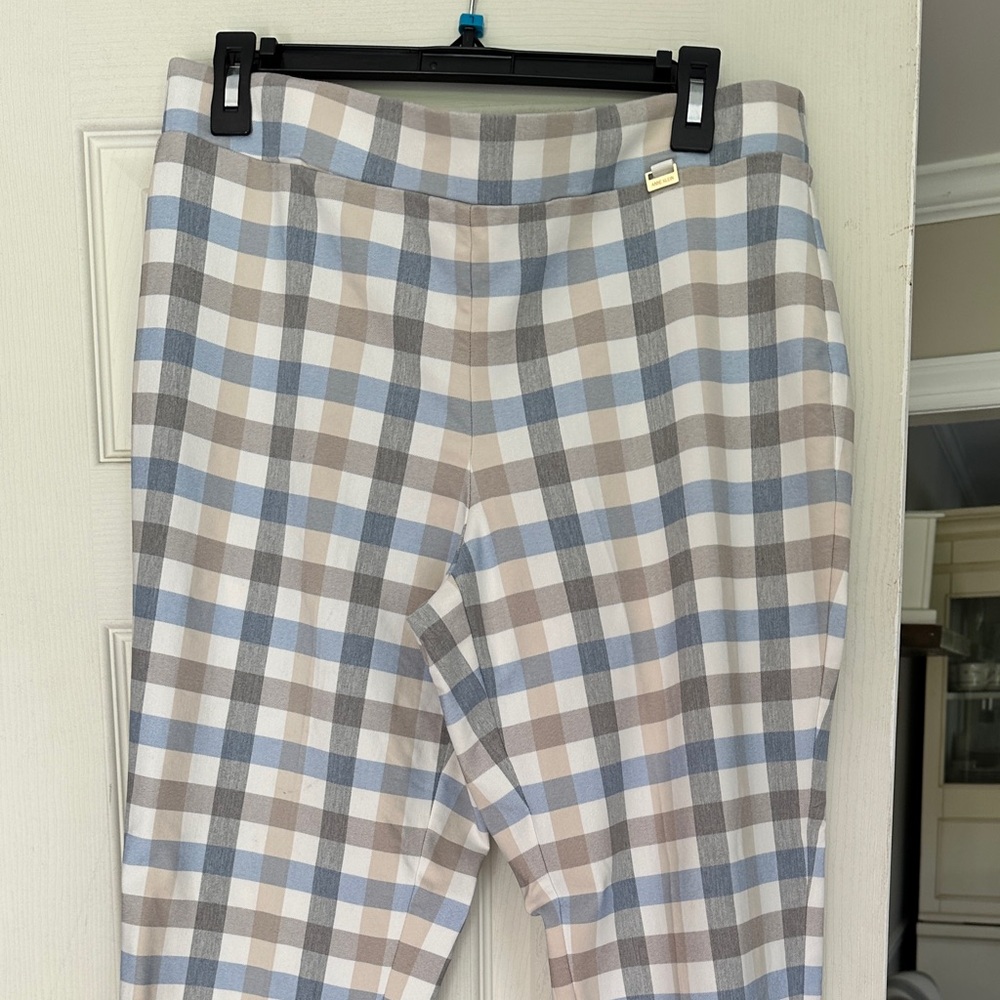 Anne Klein Plaid Pants in Blue, Gray, and Tan